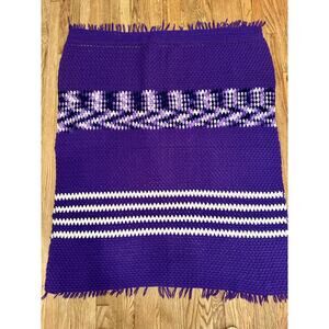 TRUE VINTAGE 1960's PURPLE HAND CROCHETED AFGHAN THROW BLANKET